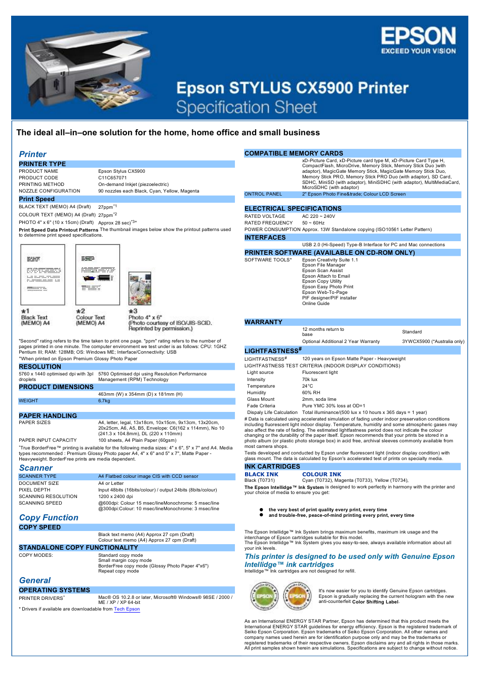 Epson Stylus CX5900 User Manual | 1 page