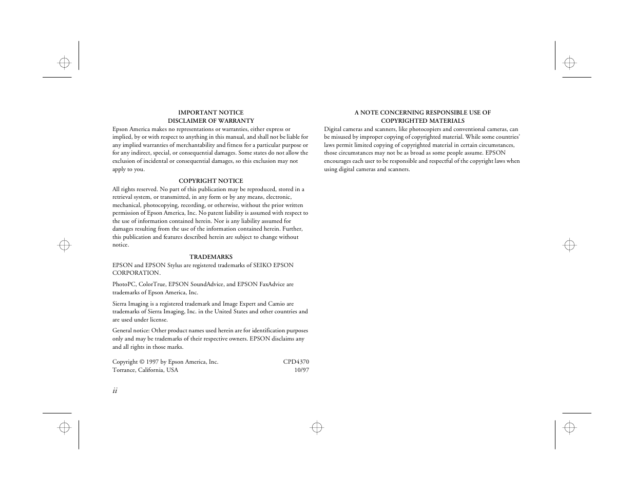 Epson PhotoPC 550 User Manual | Page 2 / 107