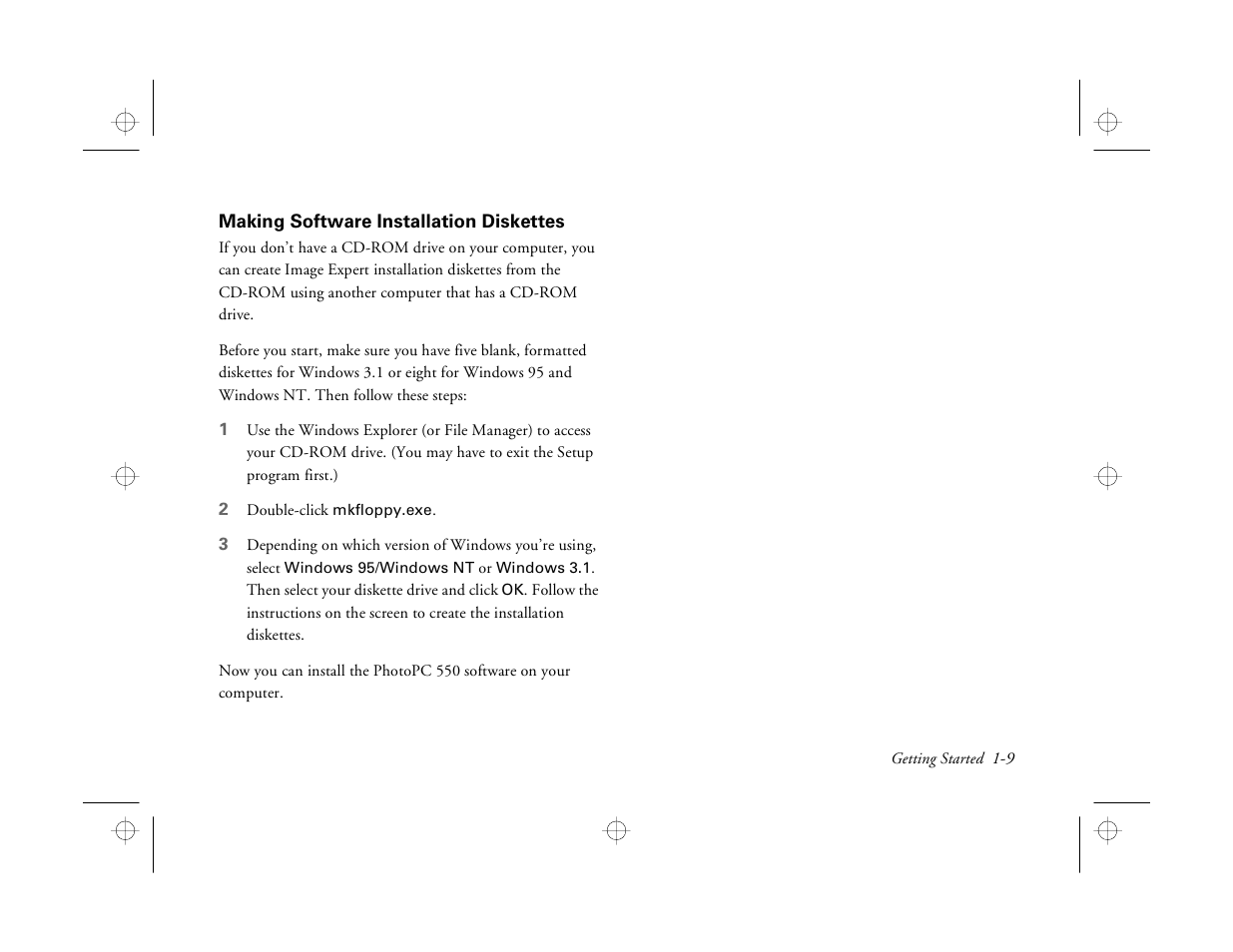 Making software installation diskettes | Epson PhotoPC 550 User Manual | Page 21 / 107