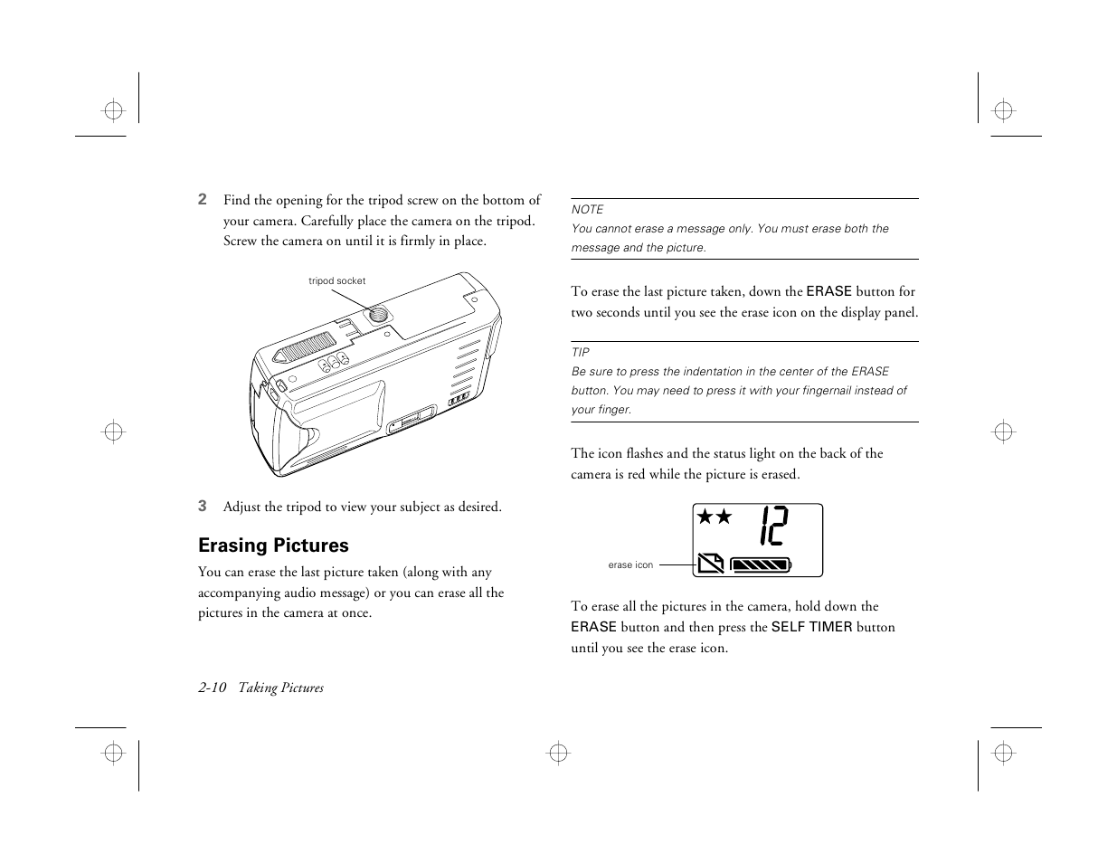 Erasing pictures | Epson PhotoPC 550 User Manual | Page 32 / 107