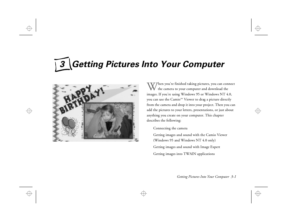 Chap 3-getting pictures into your computer, 3 getting pictures into your computer | Epson PhotoPC 550 User Manual | Page 33 / 107