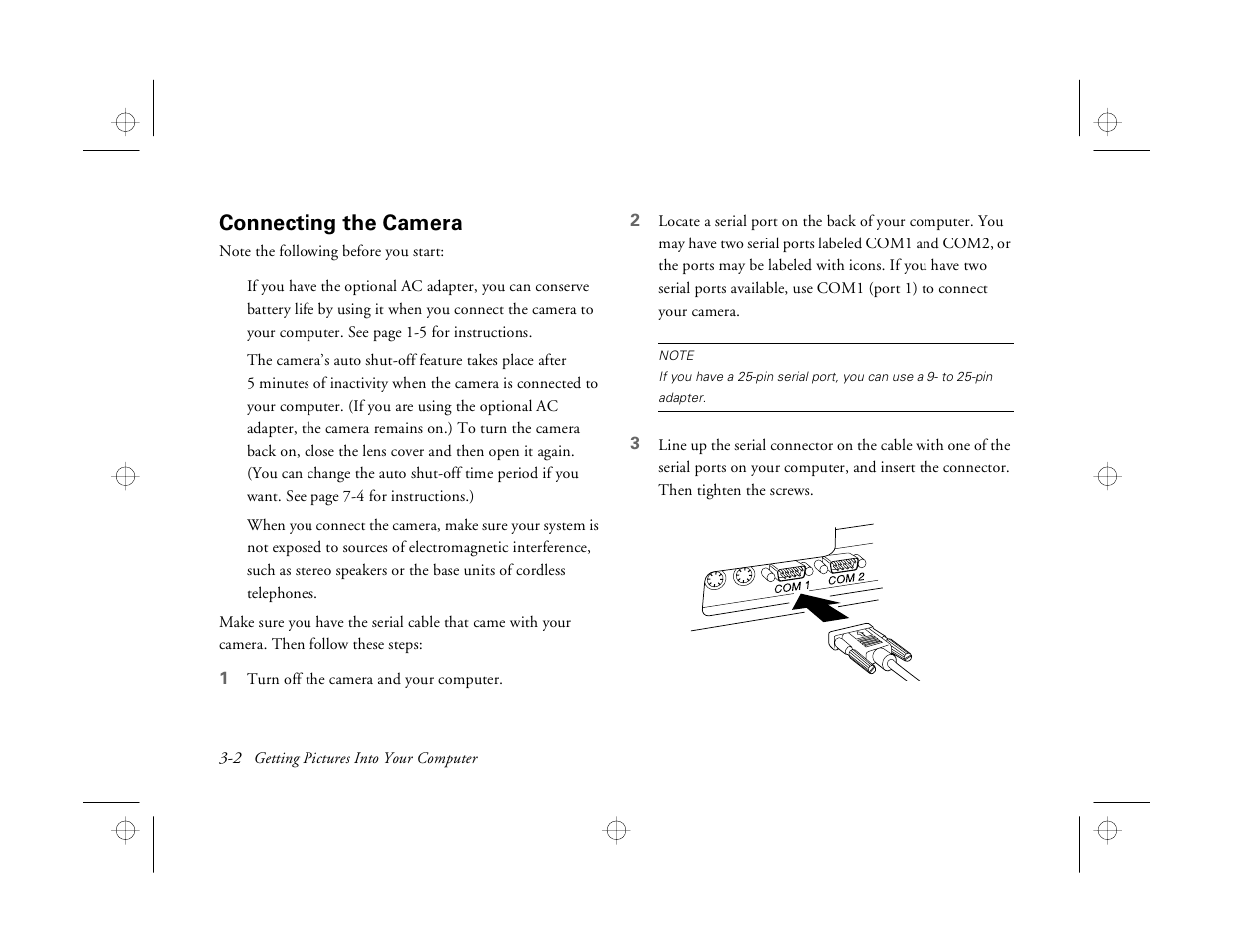 Connecting the camera | Epson PhotoPC 550 User Manual | Page 34 / 107