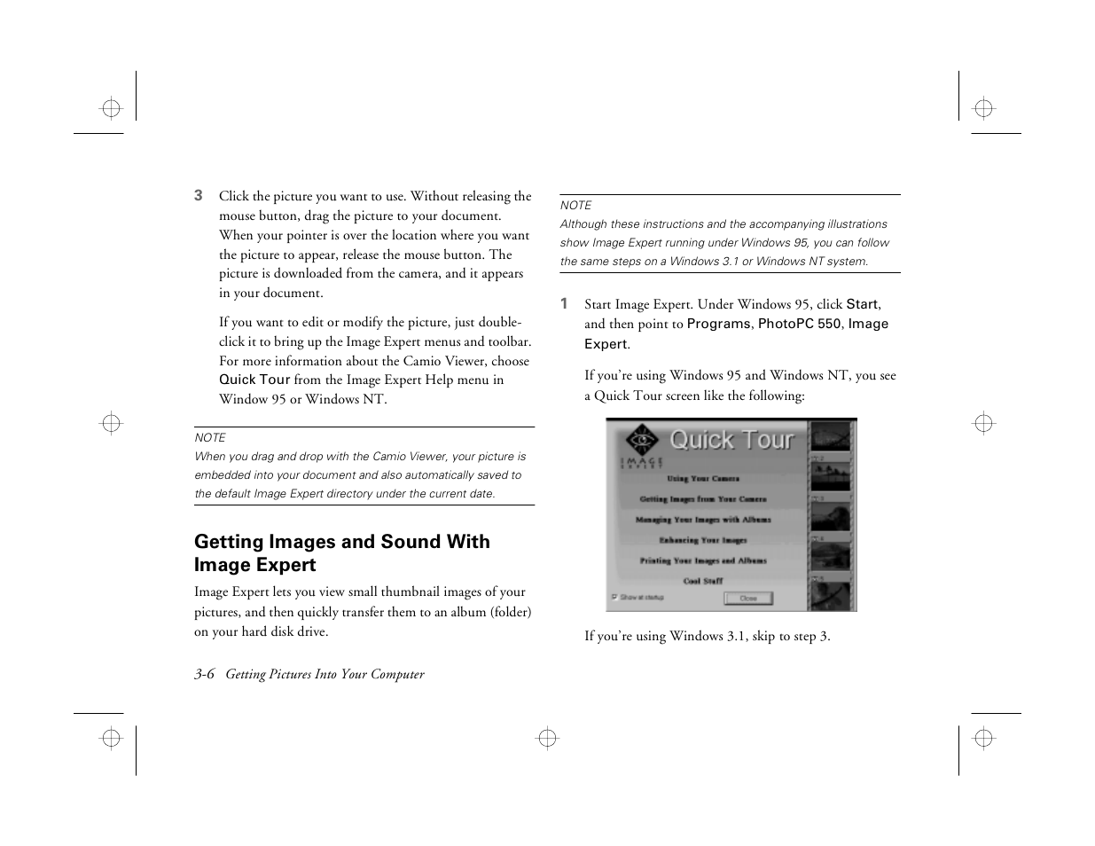 Getting images and sound with with image expert, Getting images and sound with image expert | Epson PhotoPC 550 User Manual | Page 38 / 107