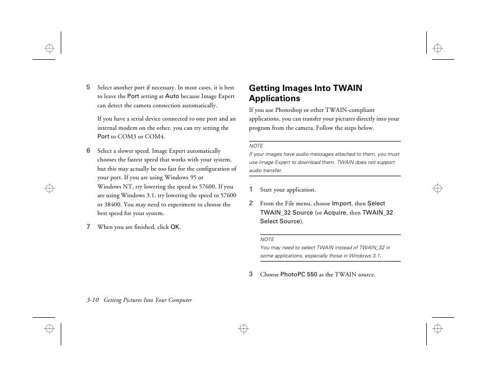 Getting images into twain applications | Epson PhotoPC 550 User Manual | Page 42 / 107