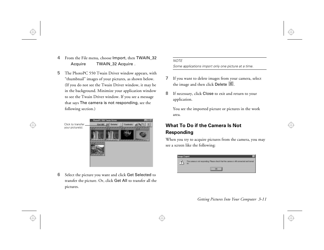 What to do if the camera is not responding | Epson PhotoPC 550 User Manual | Page 43 / 107