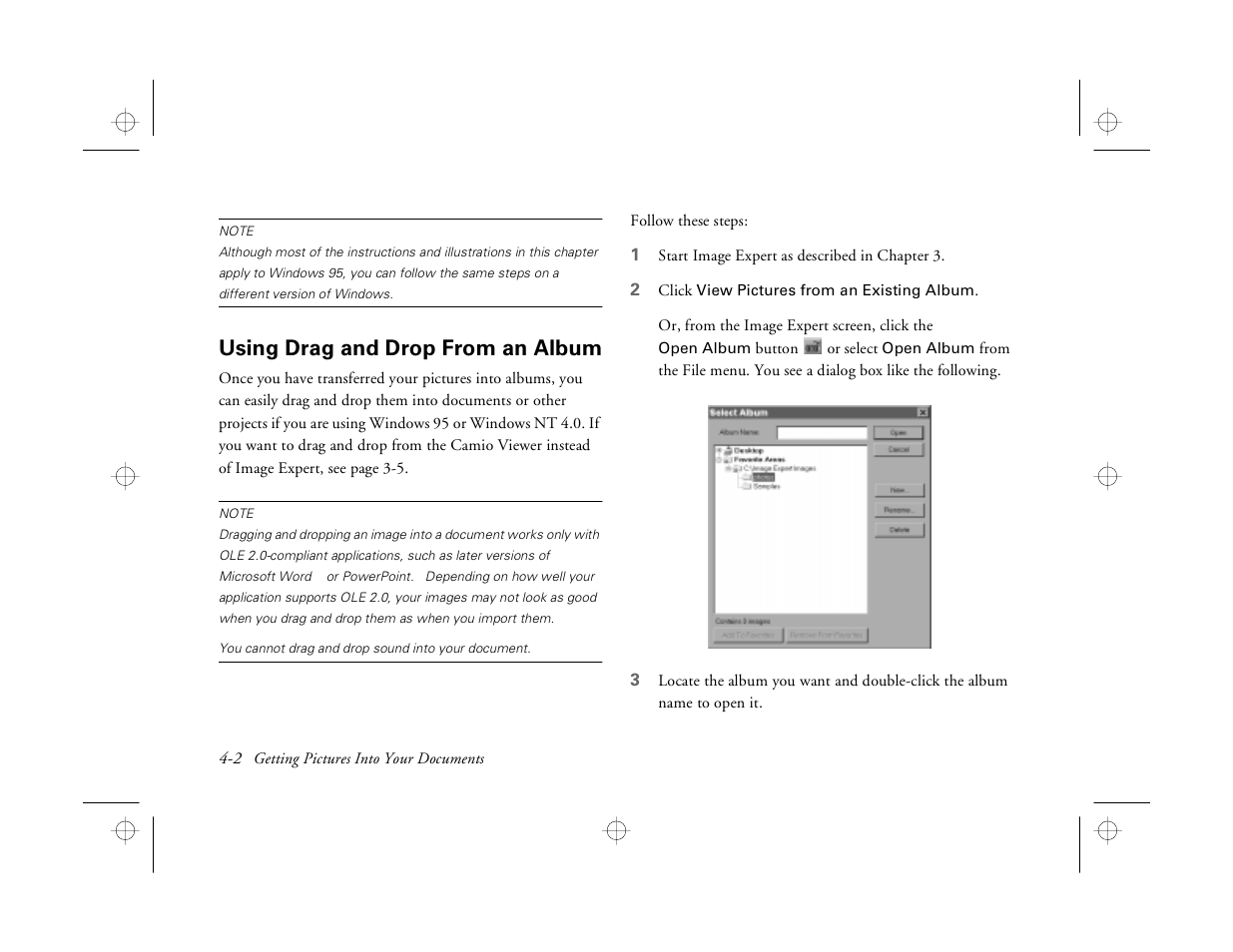 Using drag and drop from an album | Epson PhotoPC 550 User Manual | Page 46 / 107