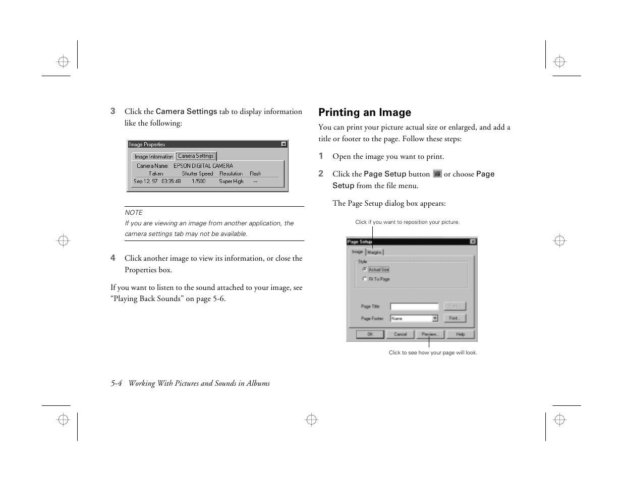 Printing an image | Epson PhotoPC 550 User Manual | Page 54 / 107