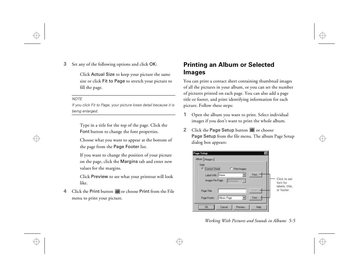 Printing an album or selected images | Epson PhotoPC 550 User Manual | Page 55 / 107