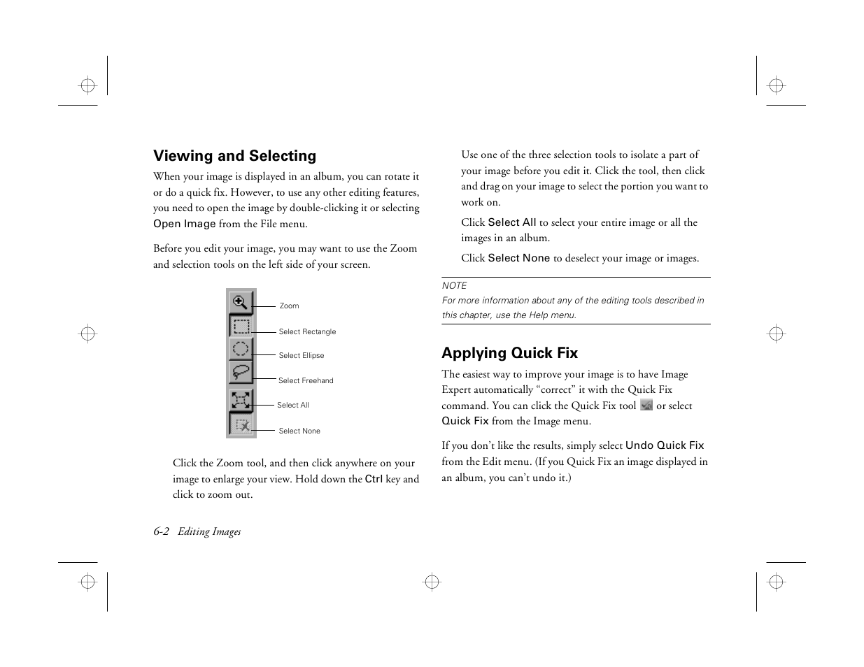 Viewing and selecting, Applying quick fix | Epson PhotoPC 550 User Manual | Page 68 / 107
