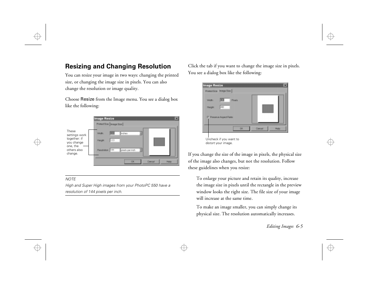 Resizing and changing resolution | Epson PhotoPC 550 User Manual | Page 71 / 107