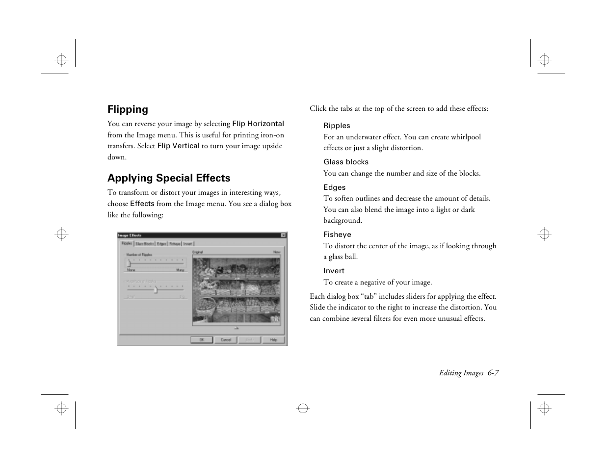 Flipping, Applying special effects | Epson PhotoPC 550 User Manual | Page 73 / 107