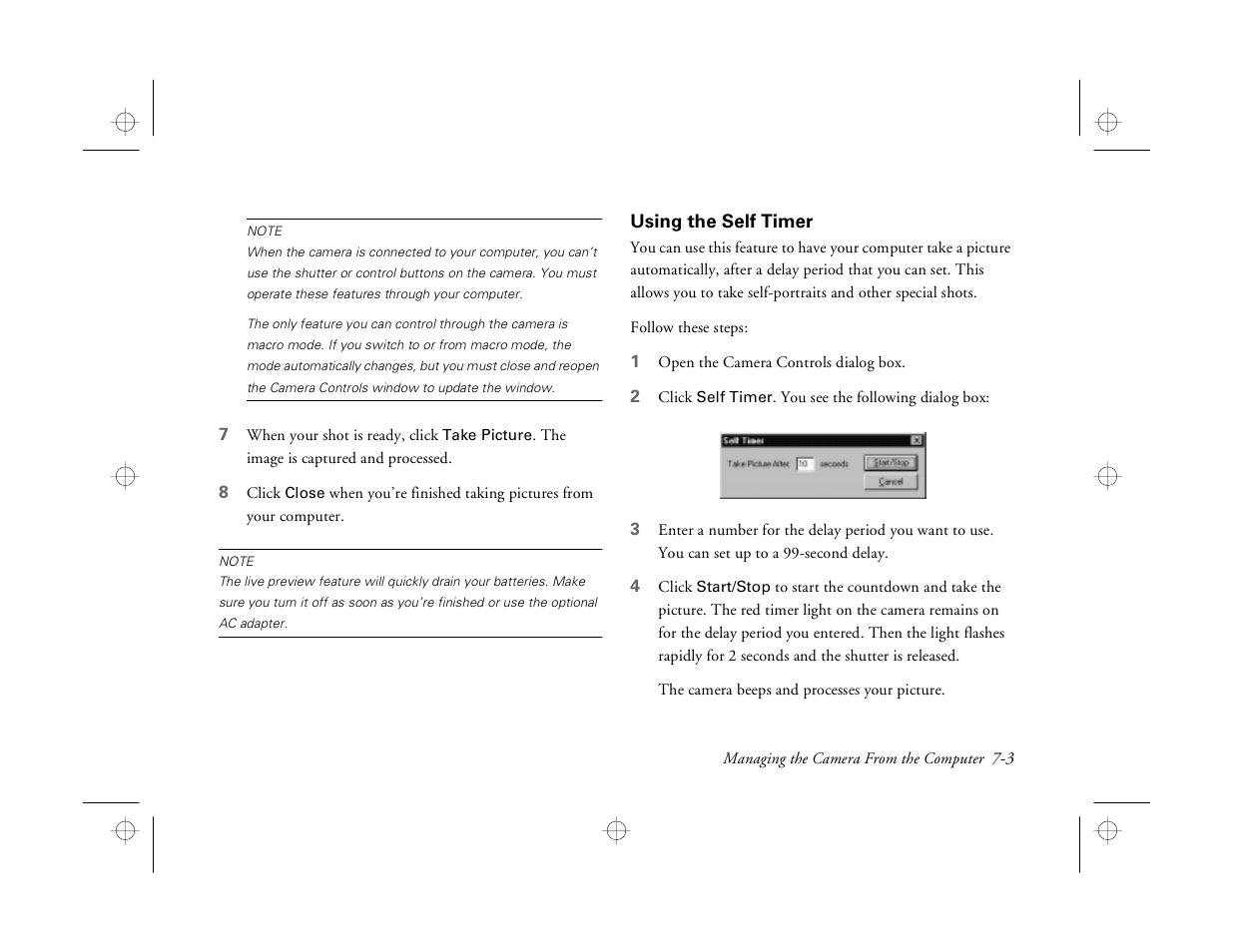 Using the self timer | Epson PhotoPC 550 User Manual | Page 77 / 107