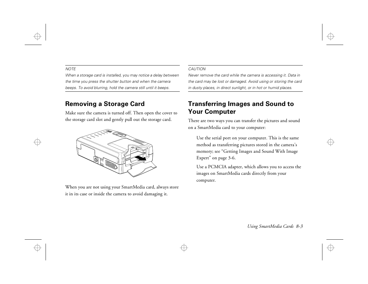 Removing a storage card, Transferring images and sound to your computer | Epson PhotoPC 550 User Manual | Page 83 / 107