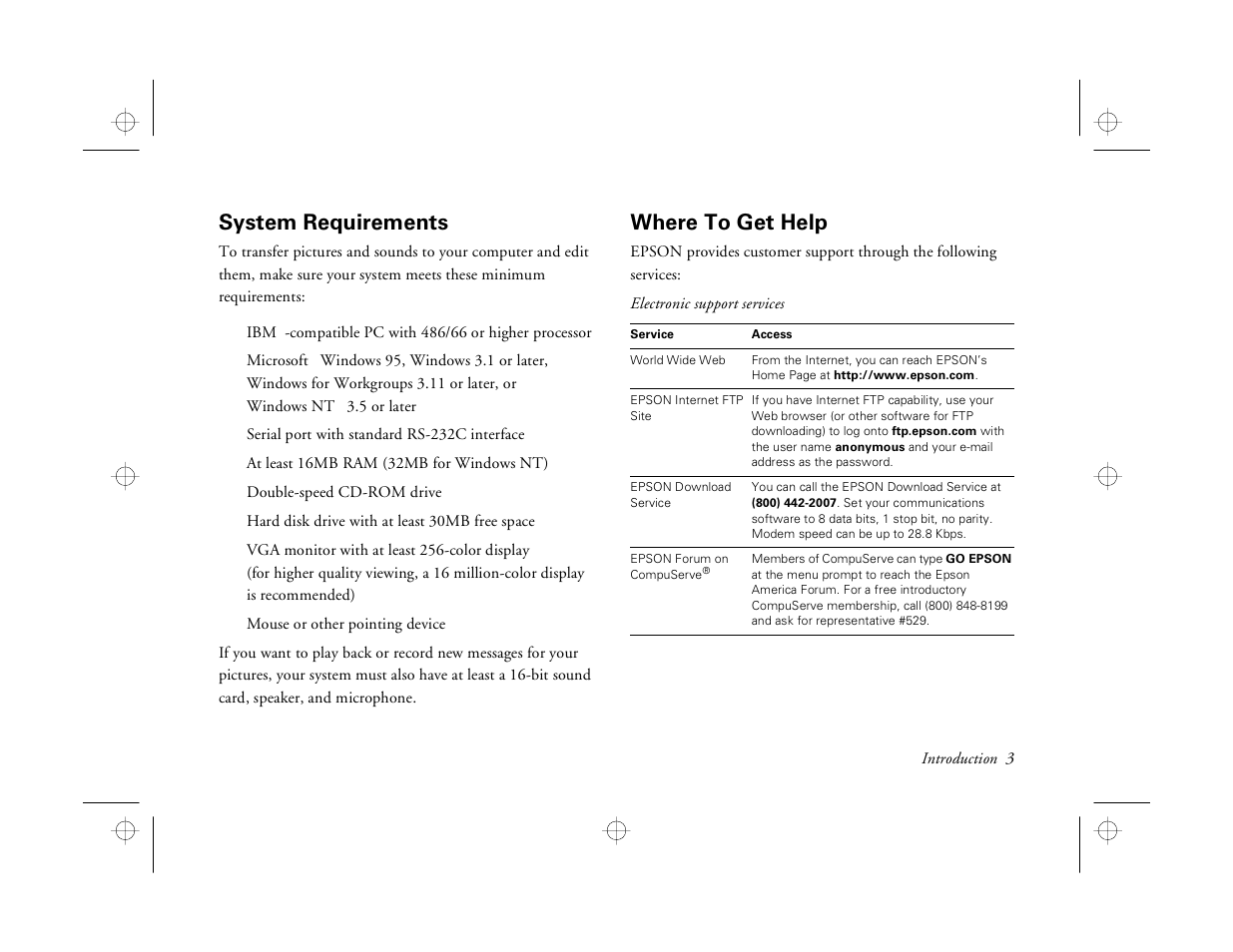 System requirements, Where to get help | Epson PhotoPC 550 User Manual | Page 9 / 107