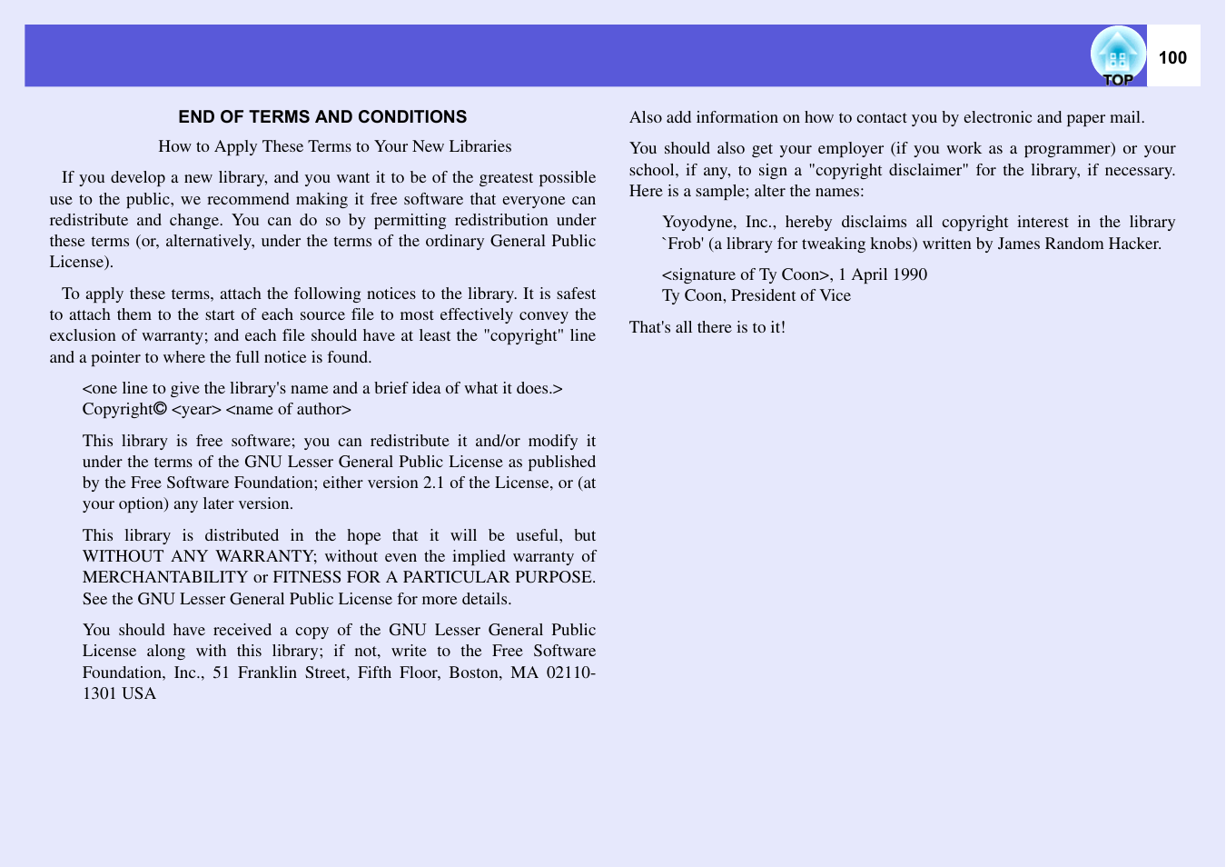 Epson EASYMP EMP-1705 User Manual | Page 100 / 100