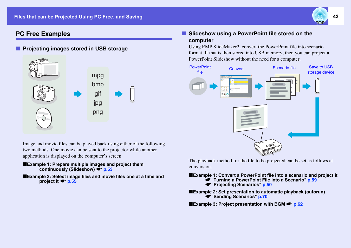 Pc free examples | Epson EASYMP EMP-1705 User Manual | Page 43 / 100
