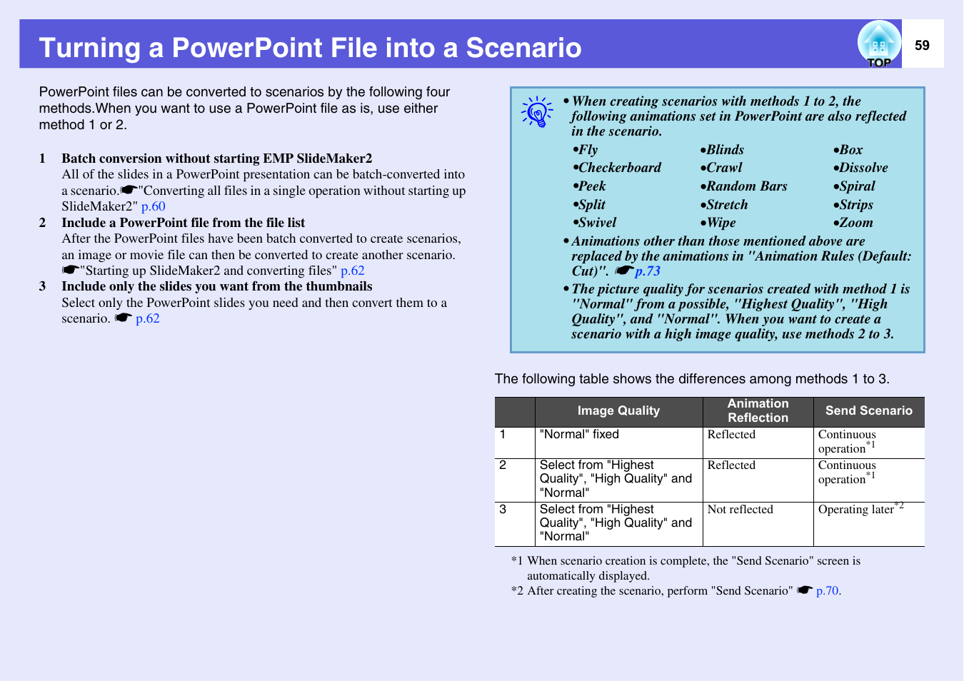 Turning a powerpoint file into a scenario, P.59 | Epson EASYMP EMP-1705 User Manual | Page 59 / 100