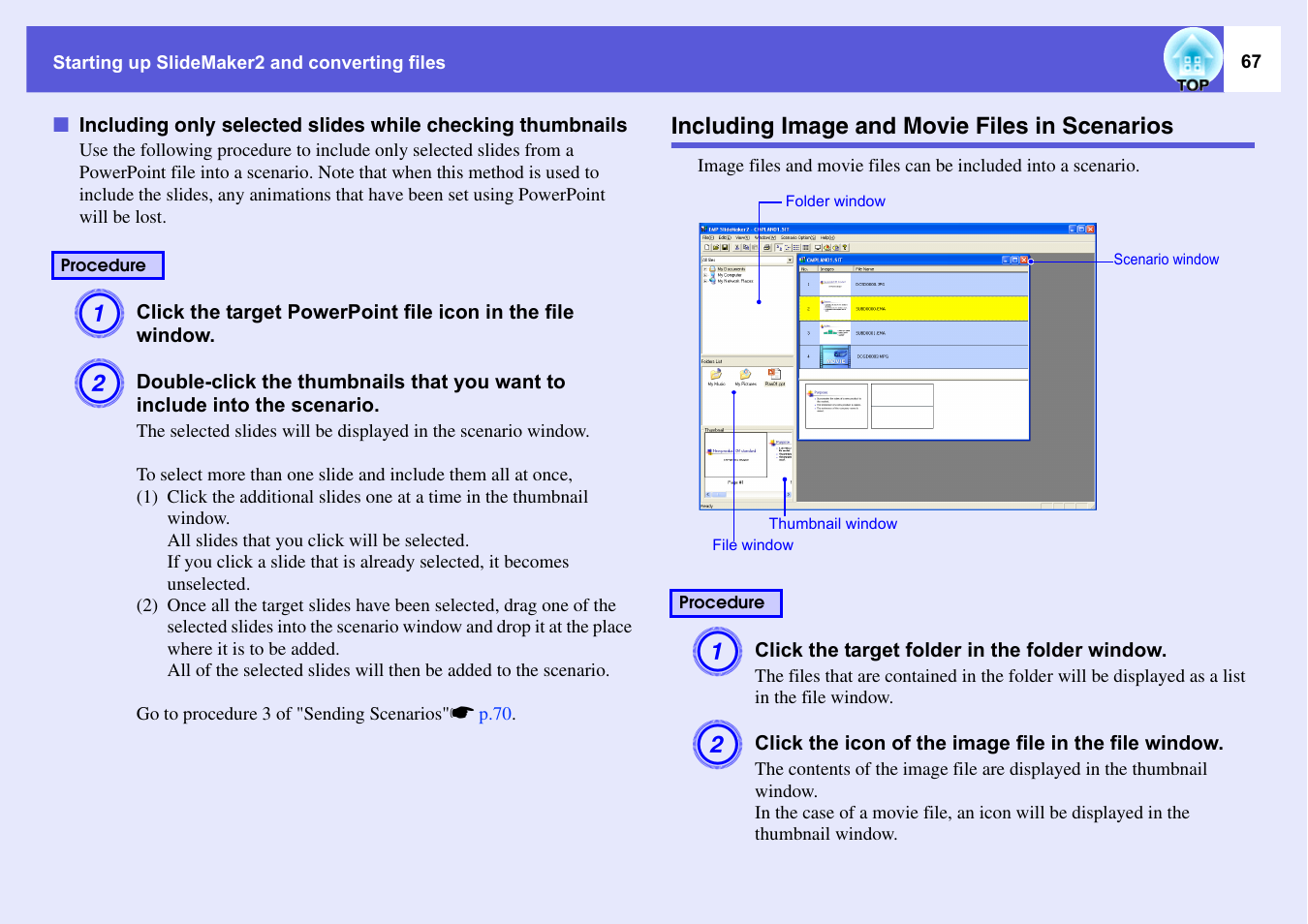 Including image and movie files in scenarios, P.67, Rpoint are ignored. s | Epson EASYMP EMP-1705 User Manual | Page 67 / 100