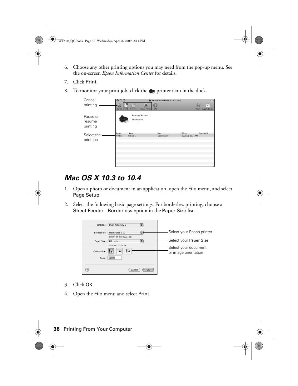 Mac os x 10.3 to 10.4 | Epson WorkForce C362B User Manual | Page 36 / 64