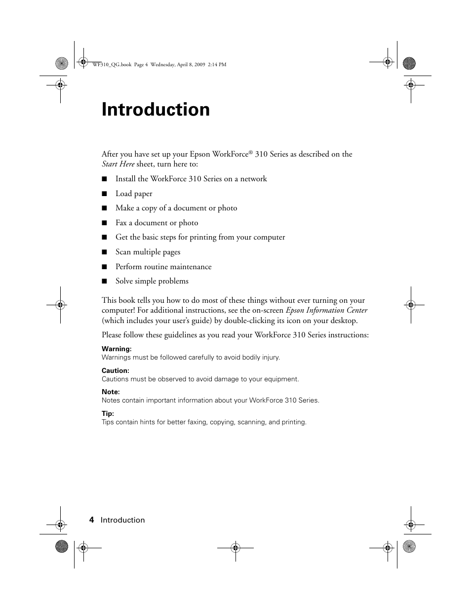 Introduction | Epson WorkForce C362B User Manual | Page 4 / 64