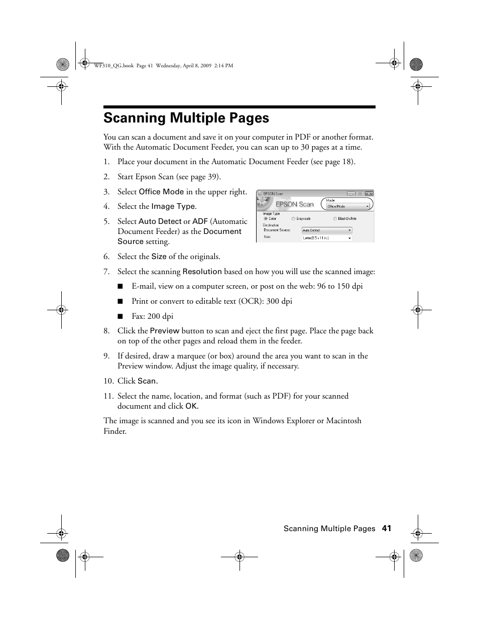 Scanning multiple pages | Epson WorkForce C362B User Manual | Page 41 / 64