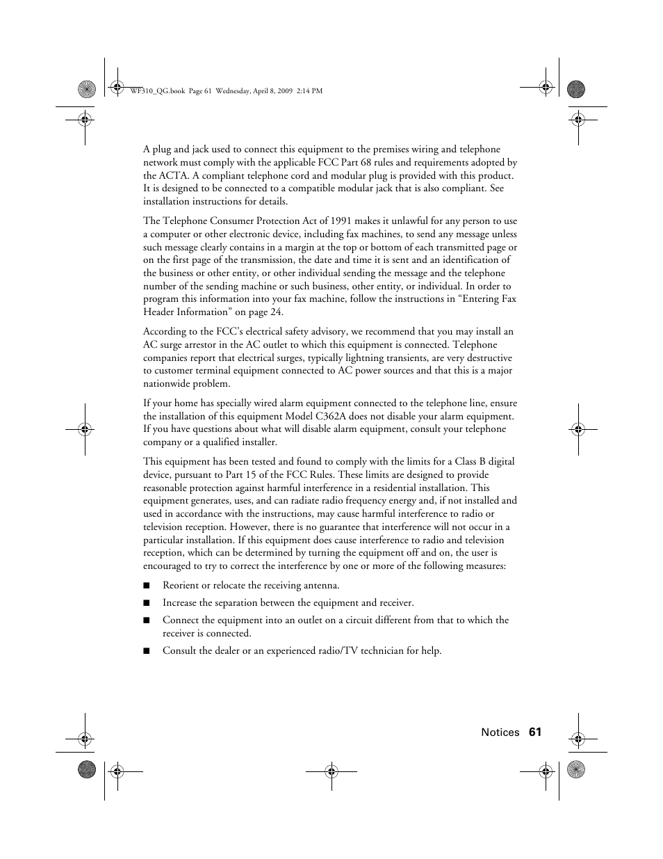 Epson WorkForce C362B User Manual | Page 61 / 64
