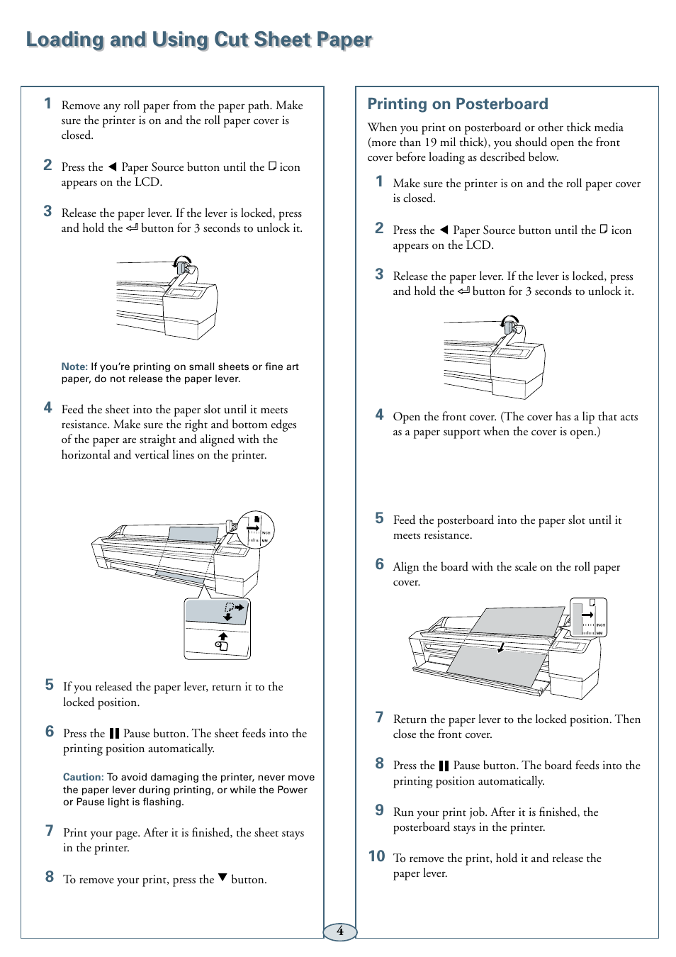 Loading and using cut sheet paper, Printing on posterboard | Epson 11880 User Manual | Page 5 / 13