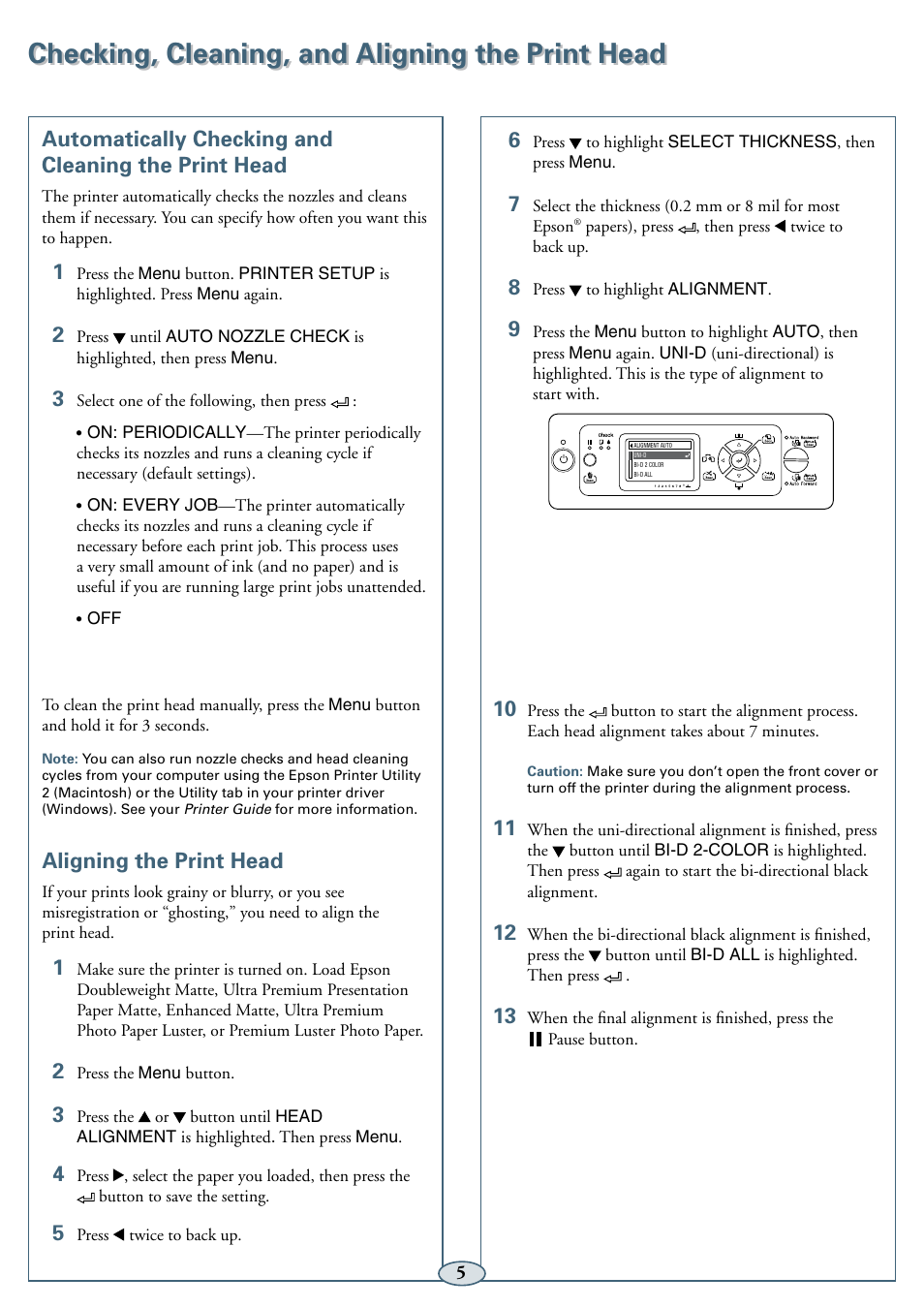 Checking, leaning, and aligning the print head, Automatically checking and cleaning the print head, Aligning the print head | Checking, cleaning, and aligning the print head | Epson 11880 User Manual | Page 6 / 13