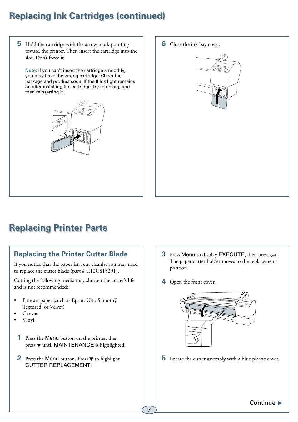 Replacing printer parts, Replacing the printer cutter lade | Epson 11880 User Manual | Page 8 / 13