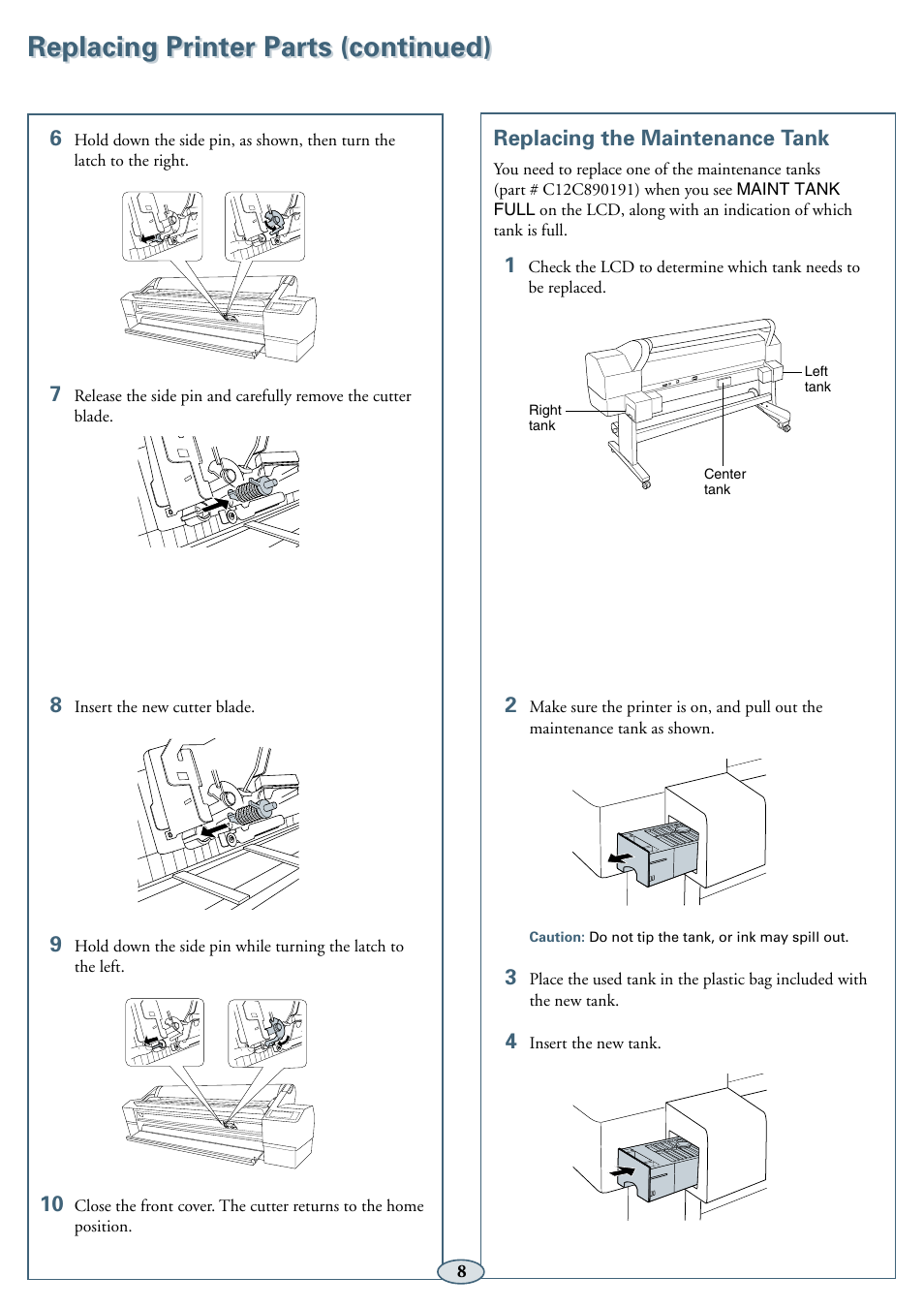 Replacing the maintenance tank, Replacing printer parts (continued) | Epson 11880 User Manual | Page 9 / 13