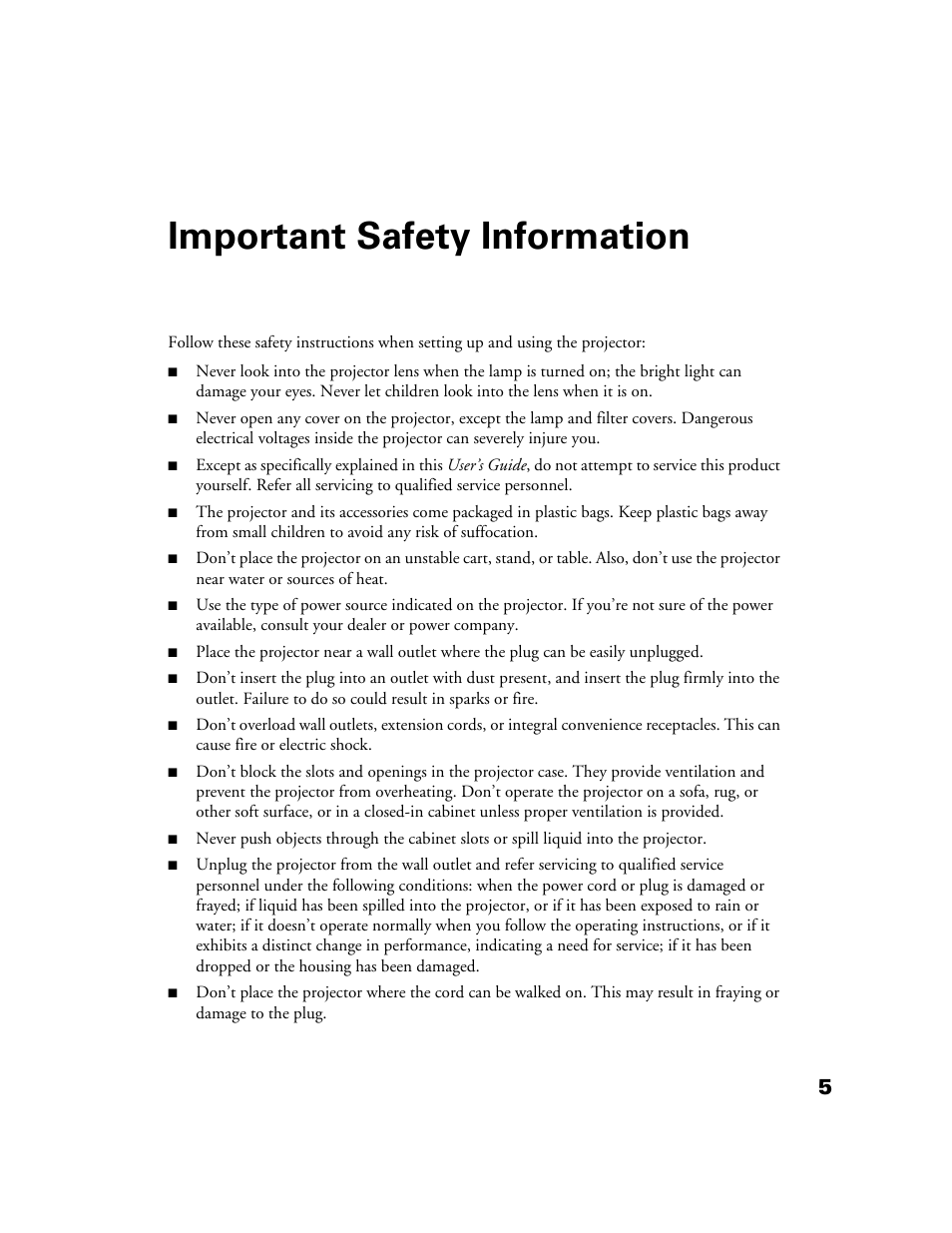 Important safety information | Epson 10+ User Manual | Page 5 / 44