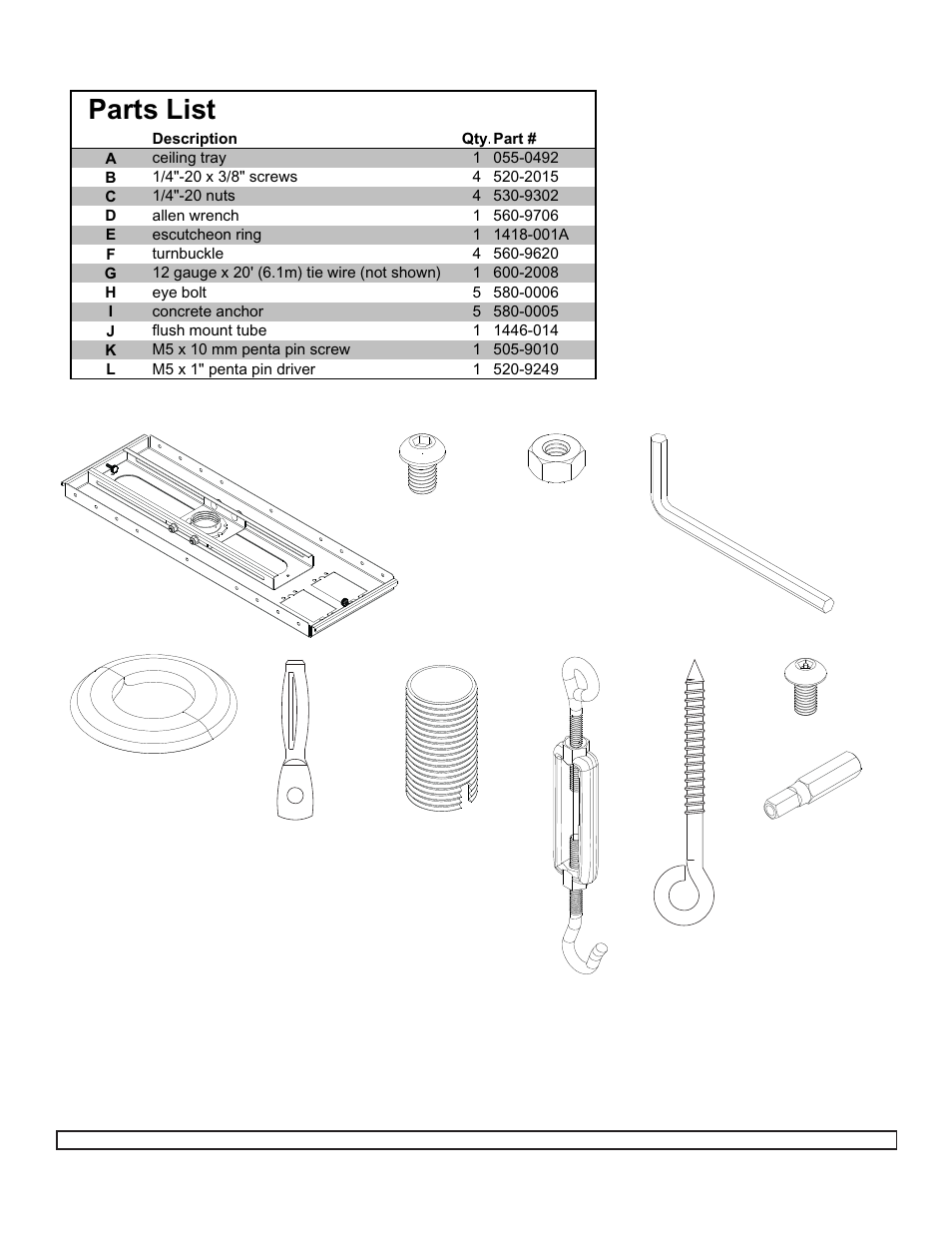 Parts list, Ih f j k | Epson ELPMBP01 User Manual | Page 3 / 6