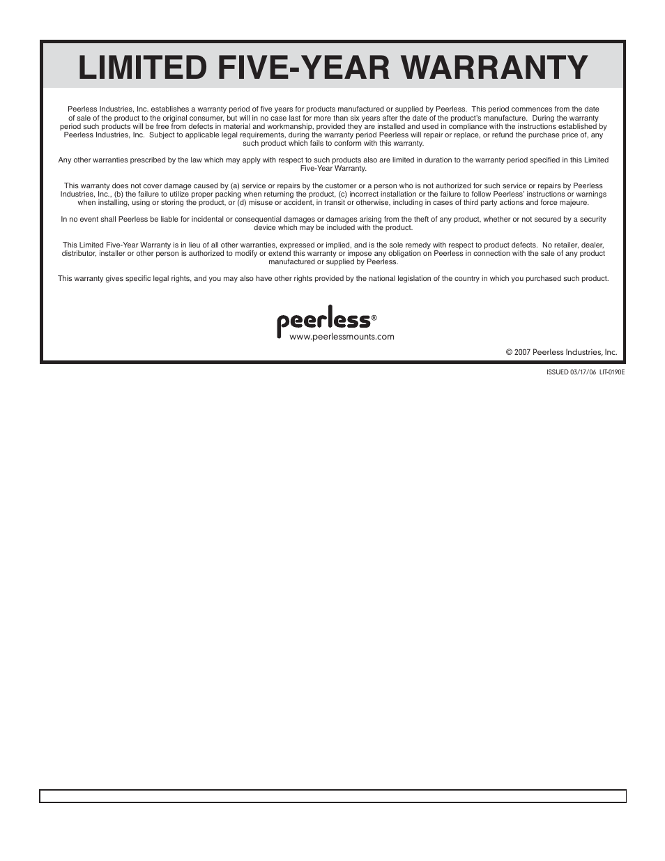 Limited five-year warranty | Epson ELPMBP01 User Manual | Page 6 / 6