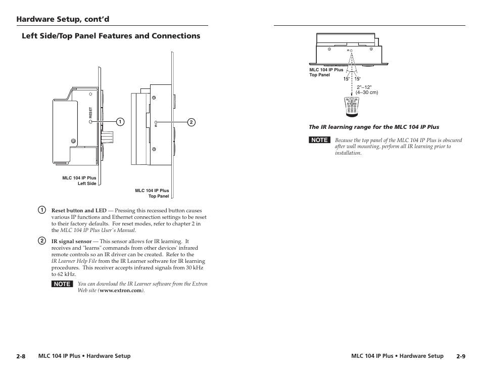 Left side/top panel features and connections, Hardware setup, cont’d, Left sde/top panel features and connectons | Epson MediaLink Controller MLC 104 IP Plus User Manual | Page 12 / 26
