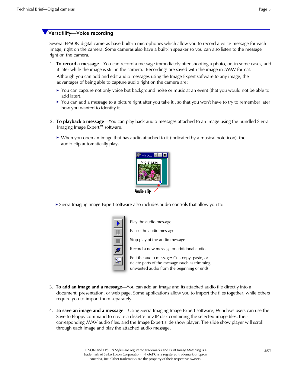 Voice recording | Epson Digital Camera 5/01EPSON User Manual | Page 6 / 8