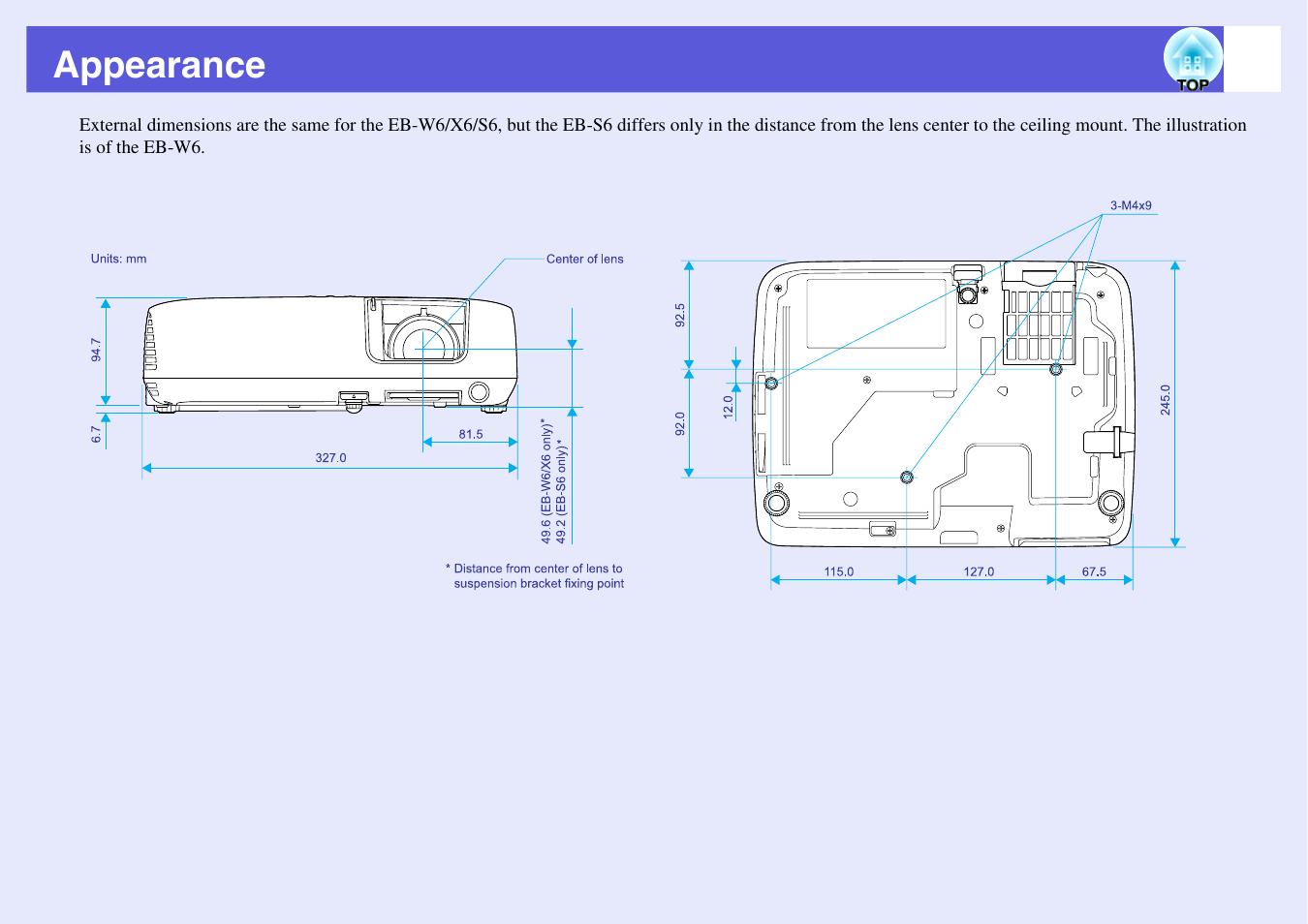 Appearance | Epson EB X6 User Manual | Page 113 / 116