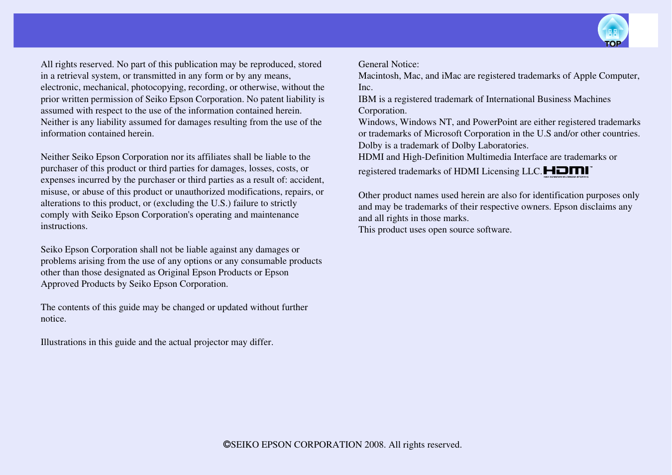 Epson EB X6 User Manual | Page 116 / 116