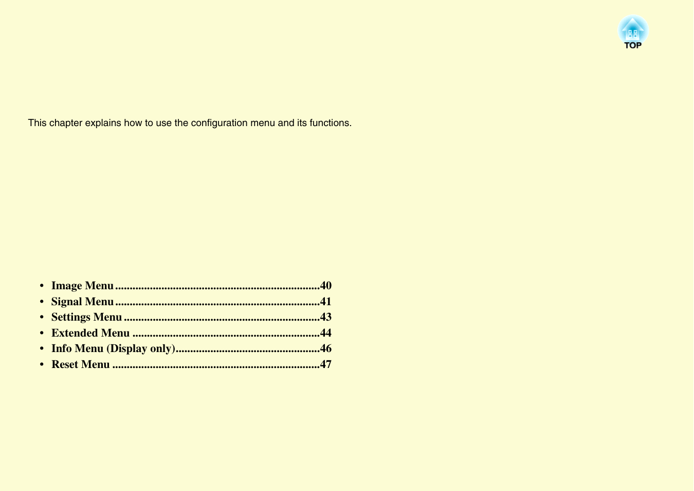 Configuration menu | Epson EB X6 User Manual | Page 36 / 116