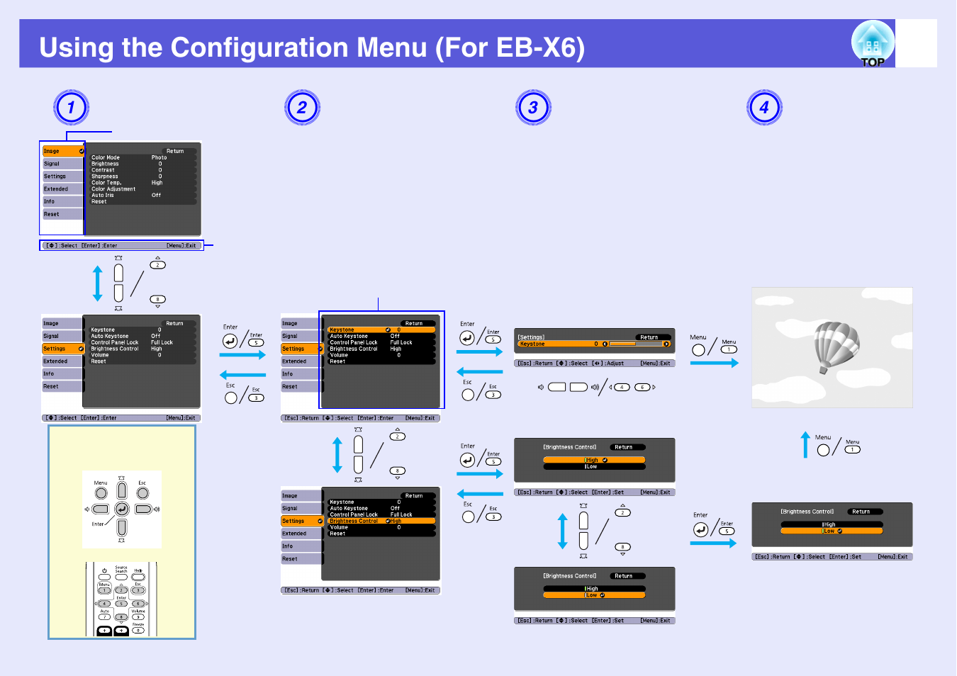 Using the configuration menu (for eb-x6), P.38, X6 s | Eb-s6 | Epson EB X6 User Manual | Page 38 / 116