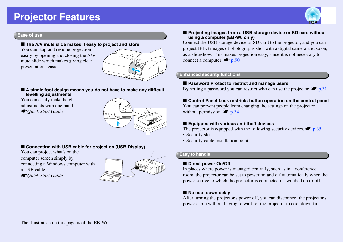Projector features | Epson EB X6 User Manual | Page 5 / 116