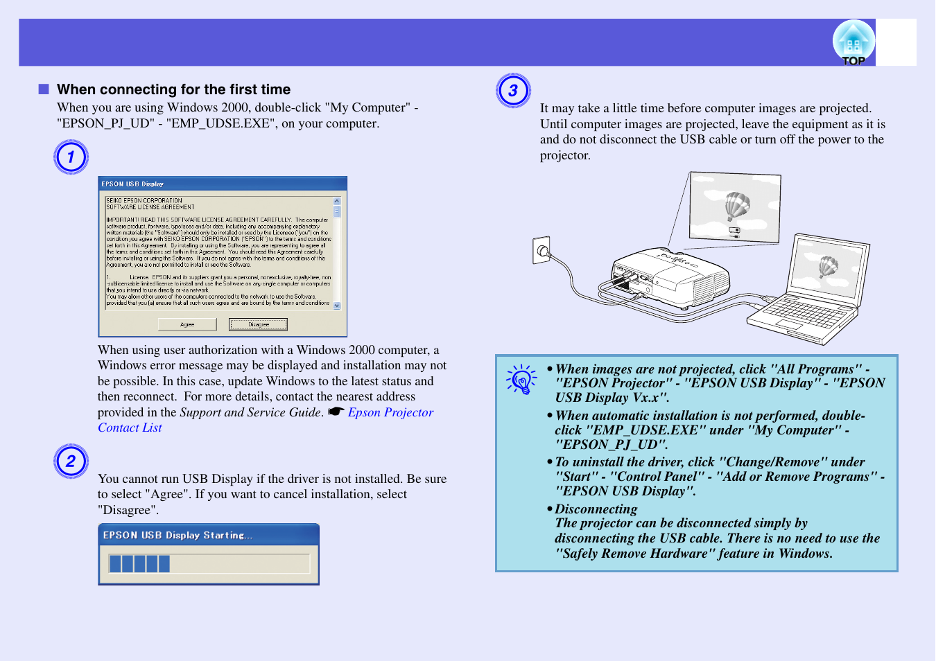 When connecting for the first time, P.84 | Epson EB X6 User Manual | Page 84 / 116