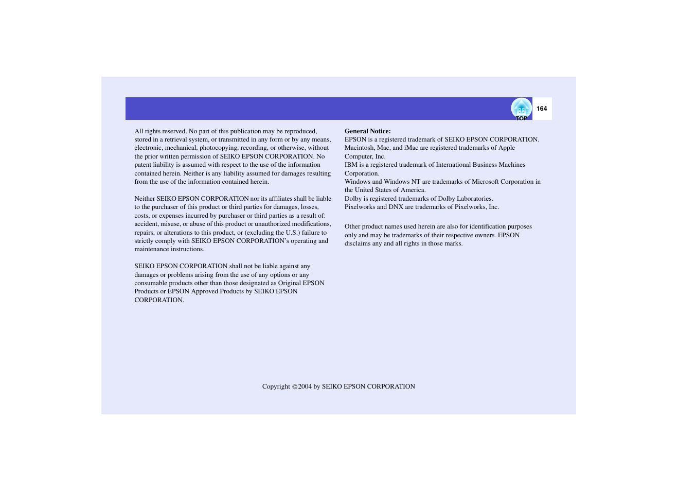 Epson EMP-7950 User Manual | Page 165 / 165