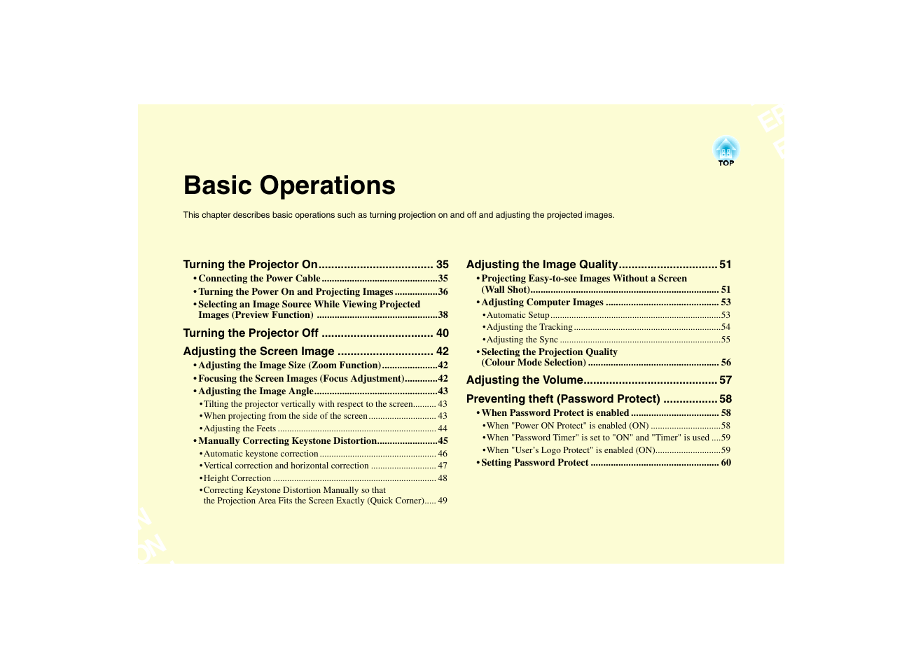 Basic operations | Epson EMP-7950 User Manual | Page 35 / 165