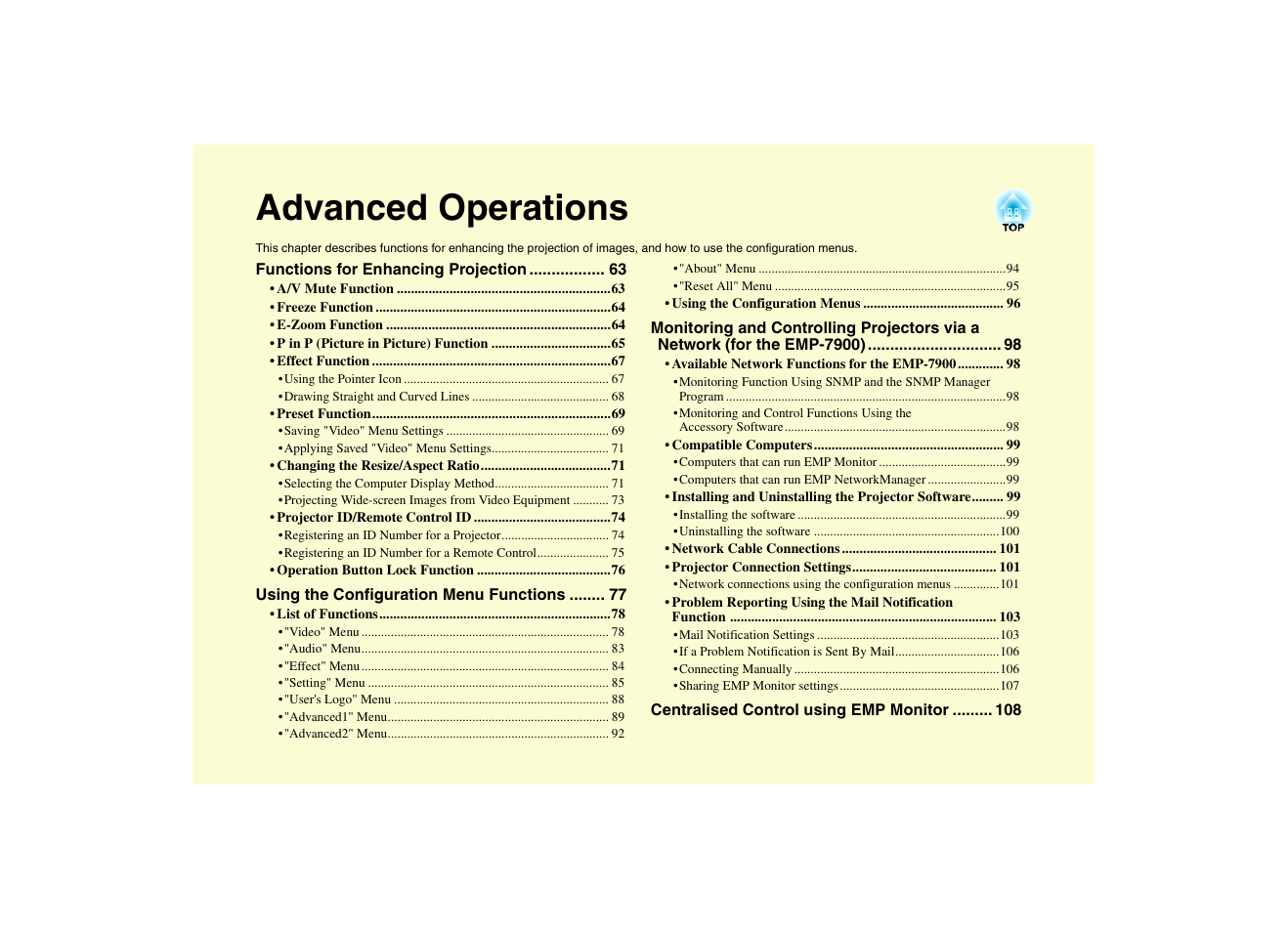 Advanced operations | Epson EMP-7950 User Manual | Page 63 / 165
