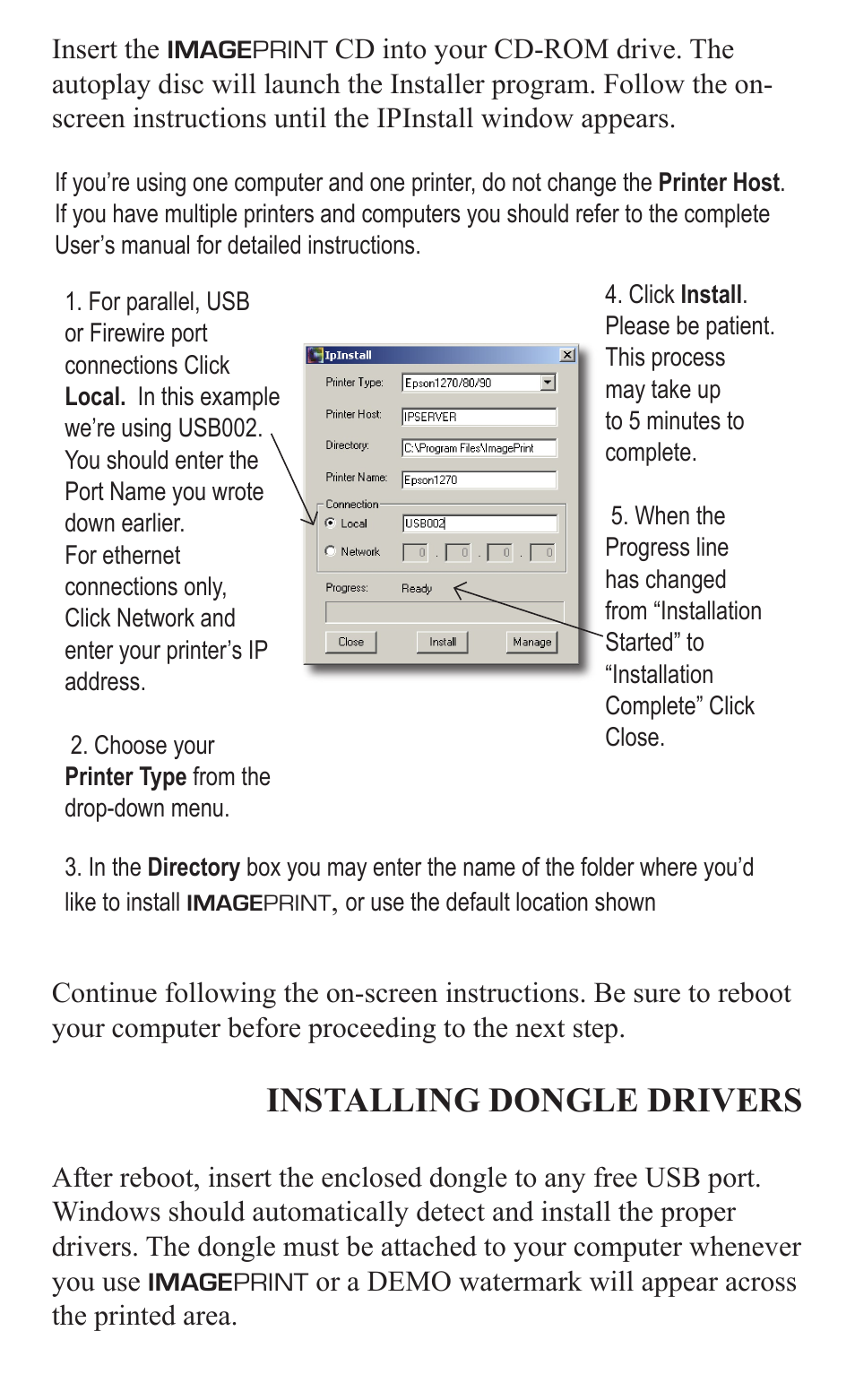 Installing dongle drivers | Epson 2000/XP User Manual | Page 4 / 11