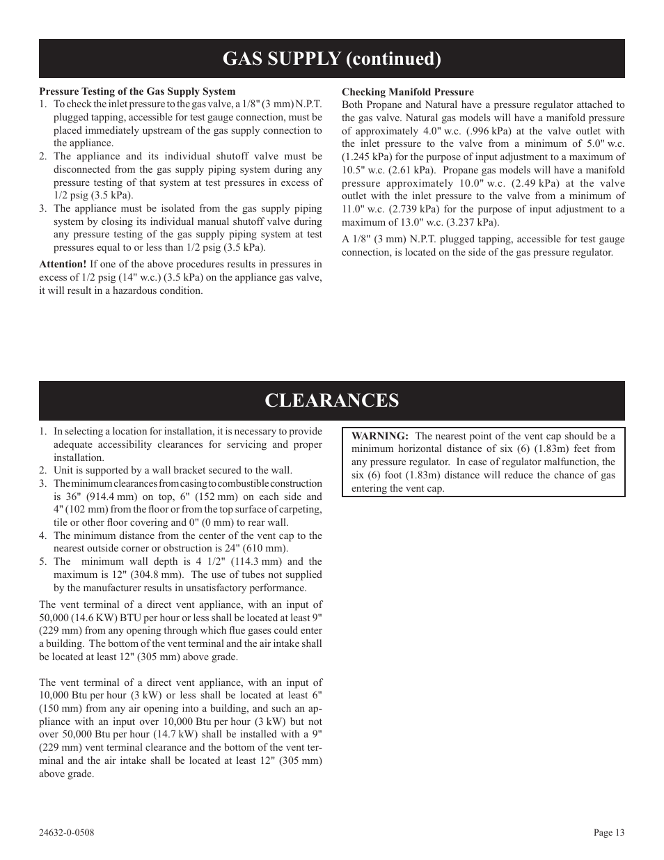 Clearances gas supply (continued) | Epson HWDV080DV(N User Manual | Page 13 / 48