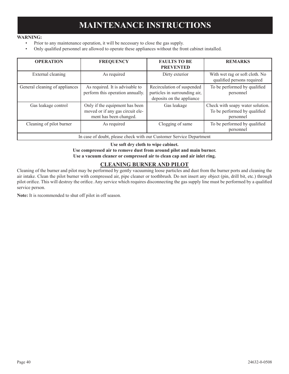 Maintenance instructions | Epson HWDV080DV(N User Manual | Page 40 / 48