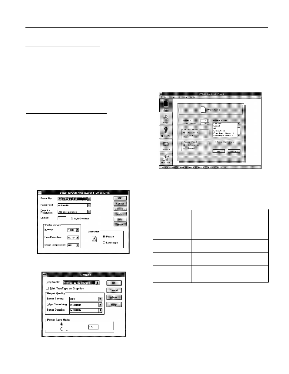 Selecting the printer driver, Changing the printer settings, Accessing printer driver settings in windows | Accessing printer driver settings in dos, Epson actionlaser 1100 | Epson 1100 User Manual | Page 3 / 7
