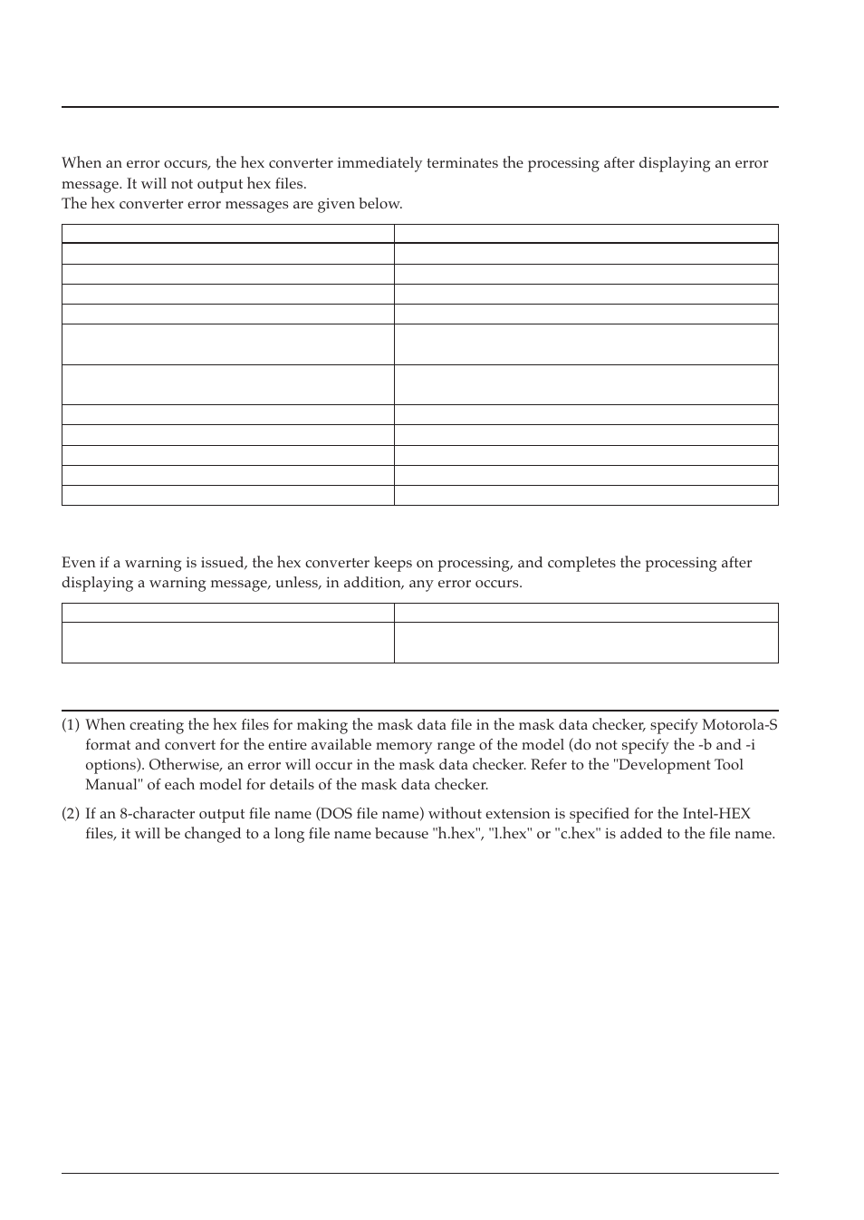 6 error/warning messages, 1 errors, 2 warning | 7 precautions, Functions, Input/output files, 1 input files 7.2.2 output files | Epson S5U1C63000A User Manual | Page 124 / 346