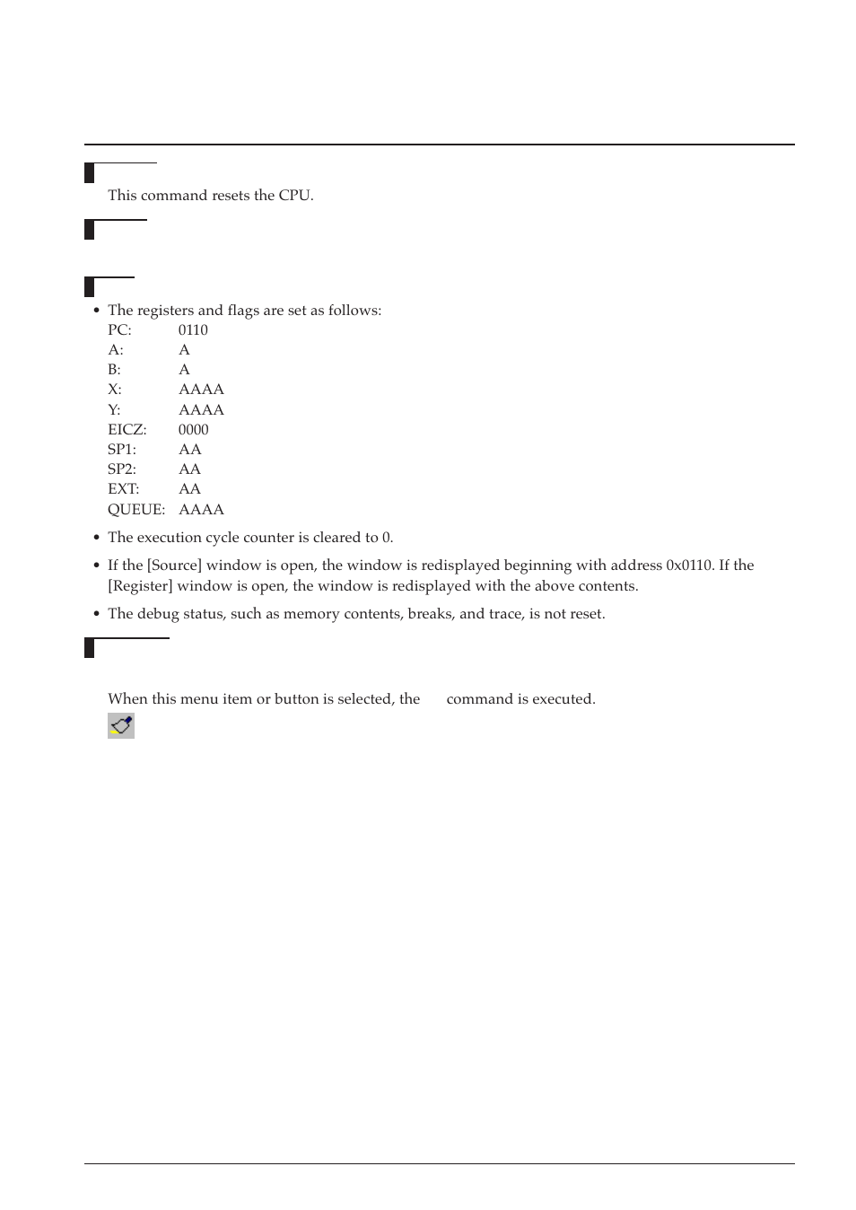 8 cpu reset, Rst (reset cpu), Bd (data break) bdc (data break clear) | Epson S5U1C63000A User Manual | Page 197 / 346